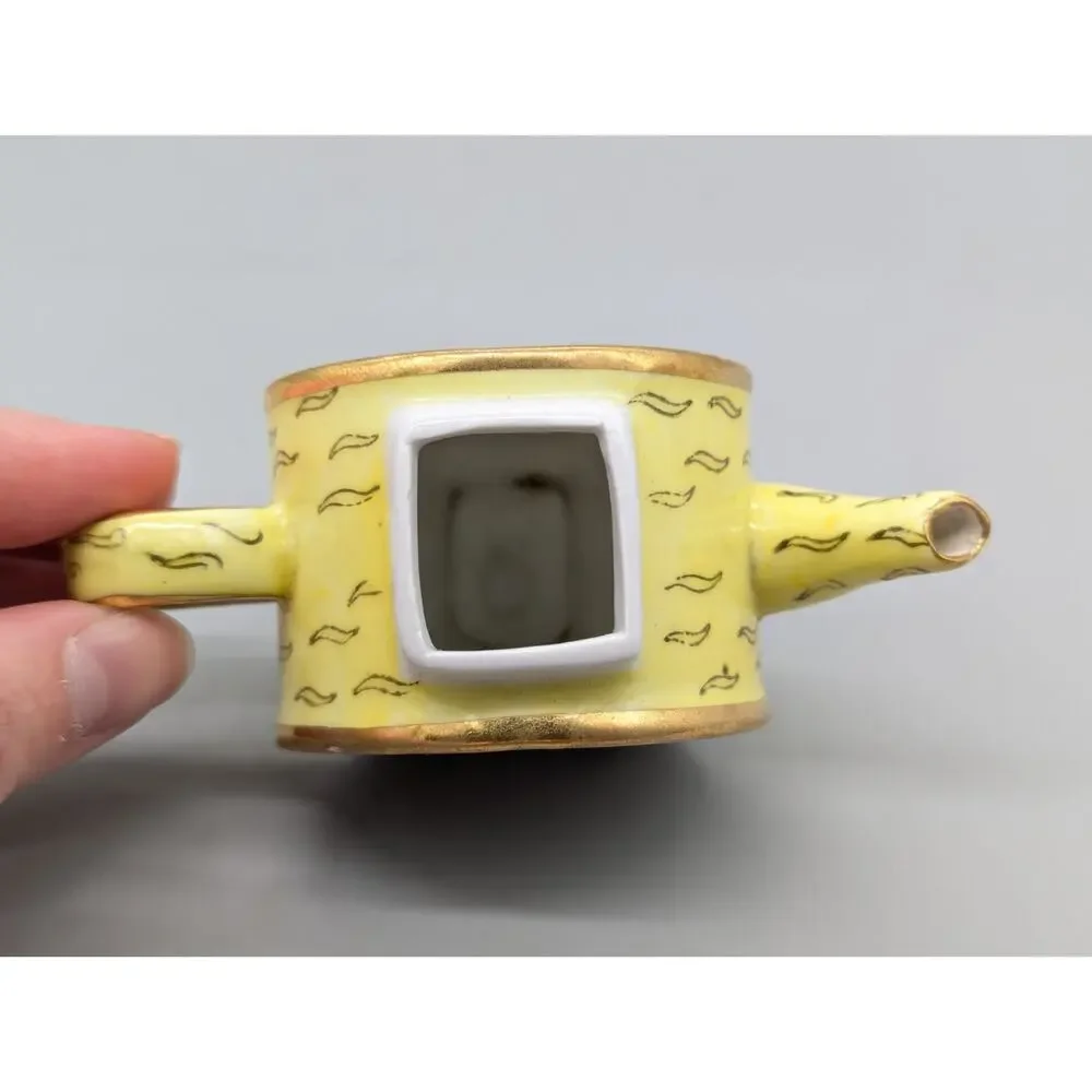 Vivian Chan 2000 Miniature Porcelain Teapot Yellow Green Painted Frog Design